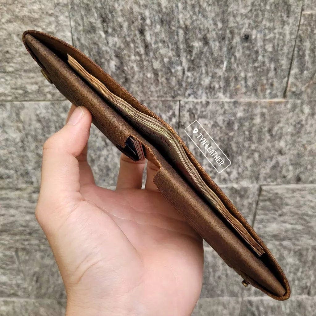 Genuine cowhide mini horizontal wallet, handmade leather wallet, special no-sew